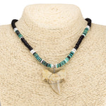 Load image into Gallery viewer, 1¼&quot;+ Shark Tooth Pendant on Black Coconut &amp; Green Shell Beads Necklace
