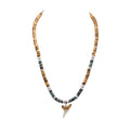 Mako Shark Tooth Pendant on Tiger Coconut & Green Shell Beads Necklace