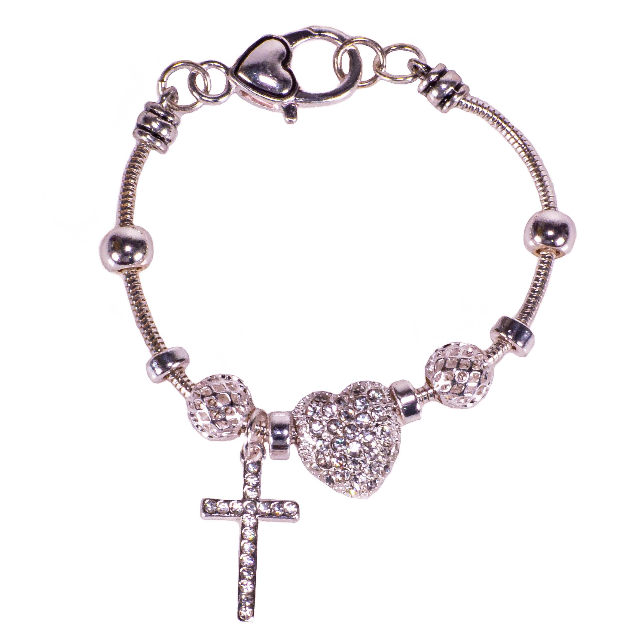Snake Chain Cross & Heart Charmable Bracelet