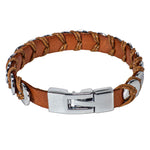 Load image into Gallery viewer, Brown Leather Bracelet with Chrome Discs Design
