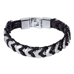 Load image into Gallery viewer, Black Leather Bracelet with Chrome Discs Design
