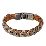 Load image into Gallery viewer, Brown Leather Bracelet with Antique Silver Discs Design
