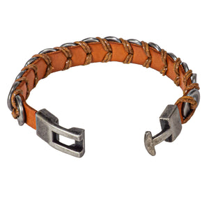 Brown Leather Bracelet with Antique Silver Discs Design