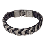 Load image into Gallery viewer, Black Leather Bracelet with Antique Silver Discs Design
