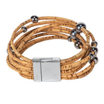 Load image into Gallery viewer, Natural Cork Bracelet with Chrome Slider Beads
