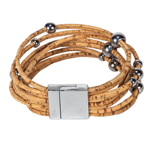 Natural Cork Bracelet with Chrome Slider Beads