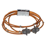 Load image into Gallery viewer, Beige Leather Cords Bracelet with Hamsa Slider Beads
