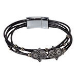 Load image into Gallery viewer, Black Leather Cords Bracelet with Hamsa Slider Beads
