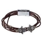 Load image into Gallery viewer, Brown Leather Cords Bracelet with Hamsa Slider Beads

