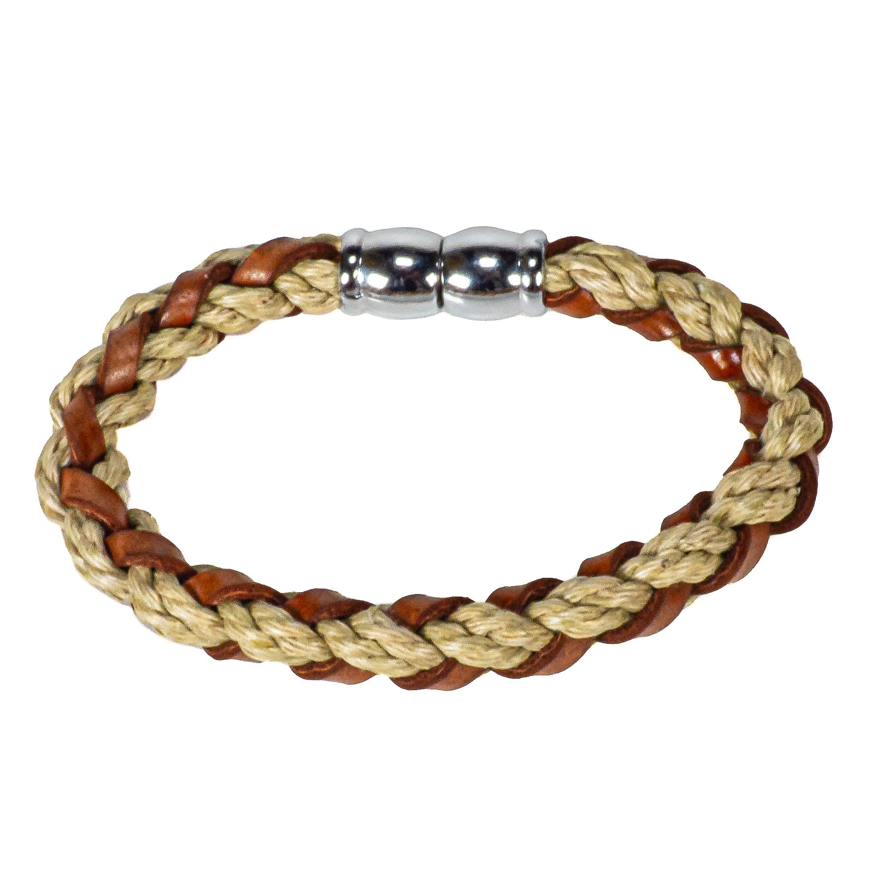 Braided Brown Leather & Cotton Bracelet