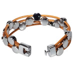 Load image into Gallery viewer, Beige Leather Cords Bracelet with Chrome Discs
