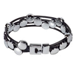 Load image into Gallery viewer, Black Leather Cords Bracelet with Chrome Discs
