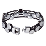 Load image into Gallery viewer, Black Leather Cords Bracelet with Chrome Discs
