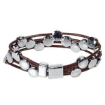 Load image into Gallery viewer, Brown Leather Cords Bracelet with Chrome Discs
