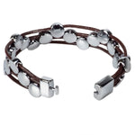 Load image into Gallery viewer, Brown Leather Cords Bracelet with Chrome Discs
