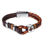 Load image into Gallery viewer, Brown Leather Bracelet with Chrome Cross Design
