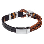 Load image into Gallery viewer, Black Leather Bracelet with Chrome Cross Design
