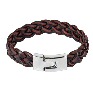 Braided Mixed Black & Dark Brown Leather Bracelet