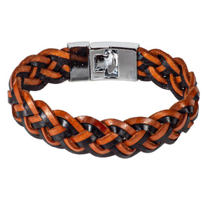 Braided Mixed Black & Brown Leather Bracelet