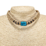 Load image into Gallery viewer, Turquoise Blue Glass Bead on Large Hemp Choker Necklace

