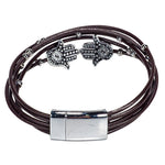 Load image into Gallery viewer, Brown Leather Cords Bracelet with Hamsa Slider Beads
