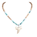 Load image into Gallery viewer, 1¼&quot;+ Shark Tooth Pendant on Tiger Coconut &amp; Green Shell Beads Necklace
