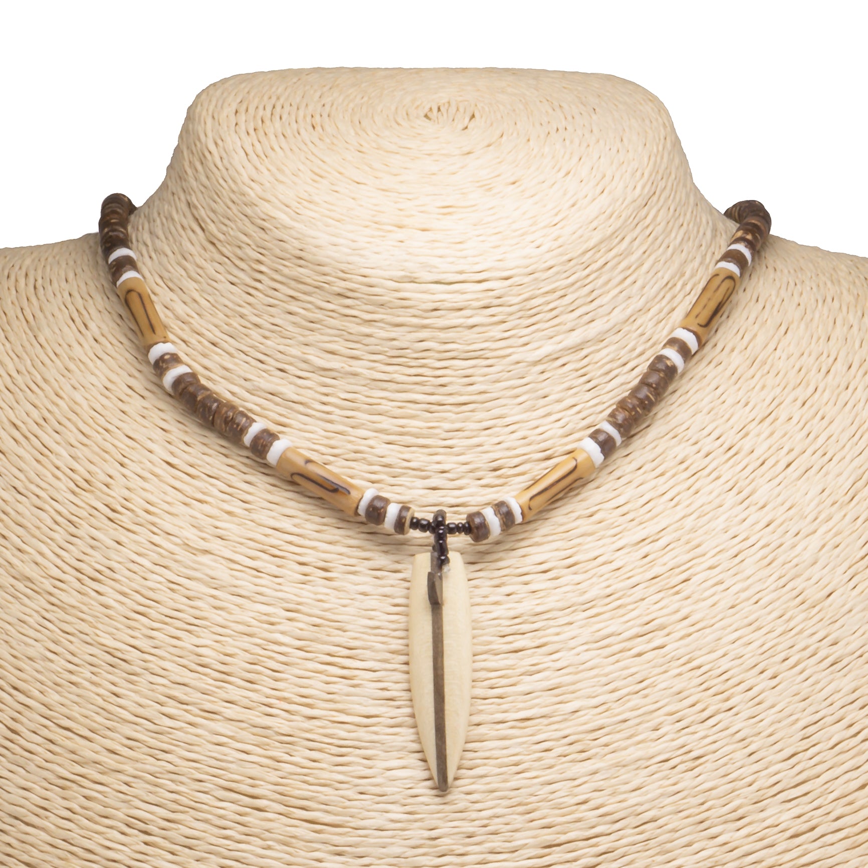 Wood Surfboard Pendant on Brown Coconut Beads Necklace