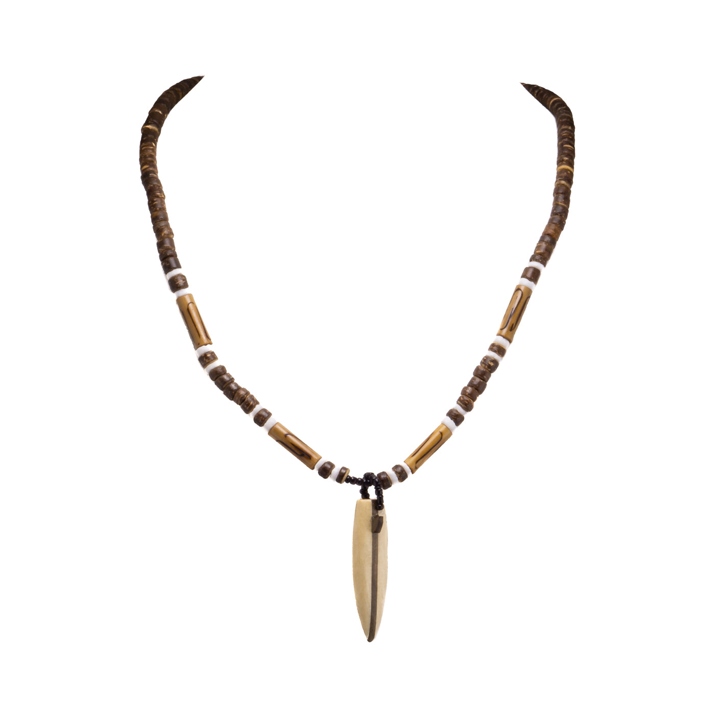 Wood Surfboard Pendant on Brown Coconut Beads Necklace