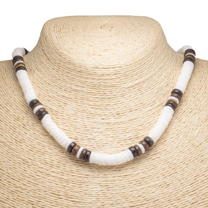 Puka Shell and Brown Coconut Beads Necklace