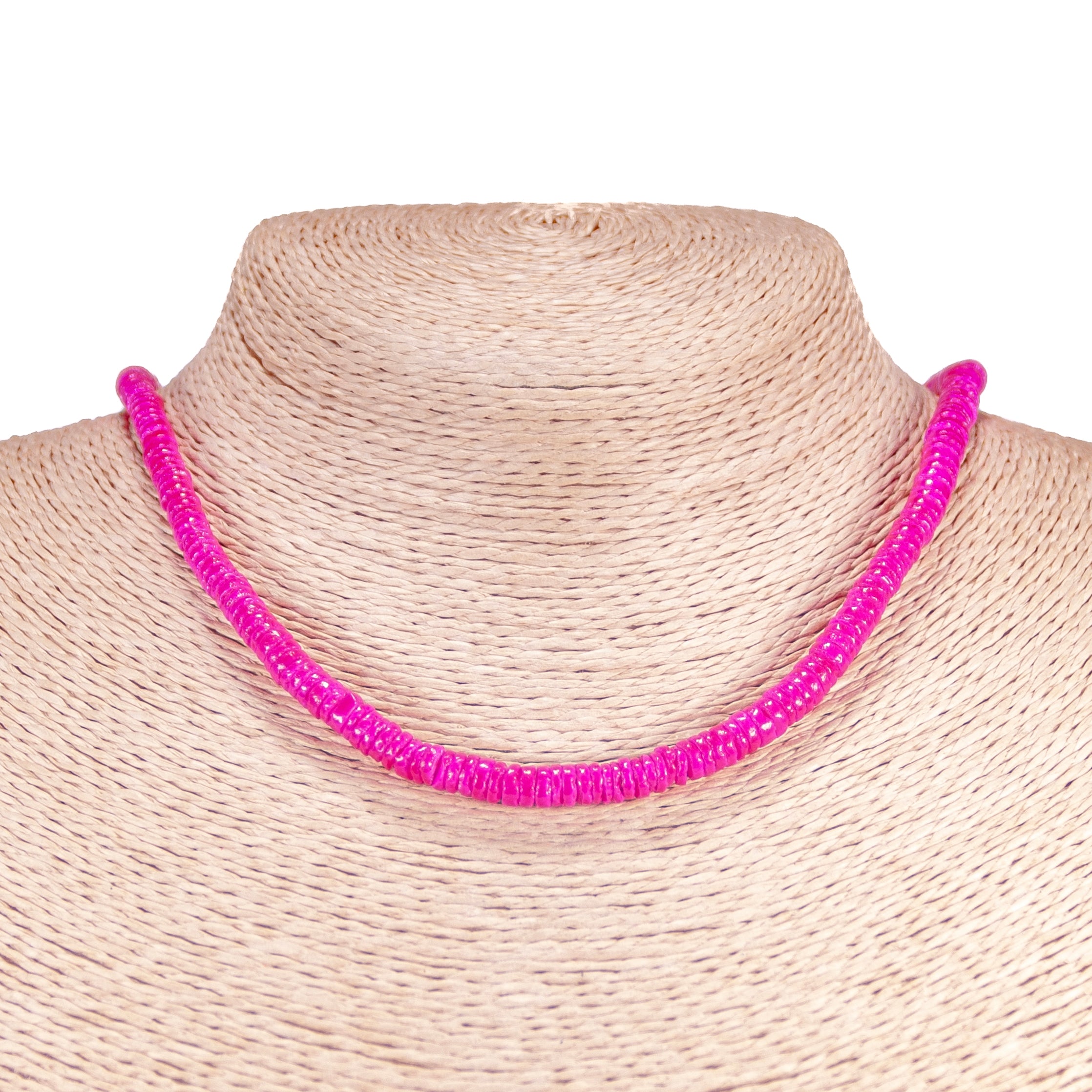 Magenta Pink Puka Shell Beads Necklace and Anklet Set