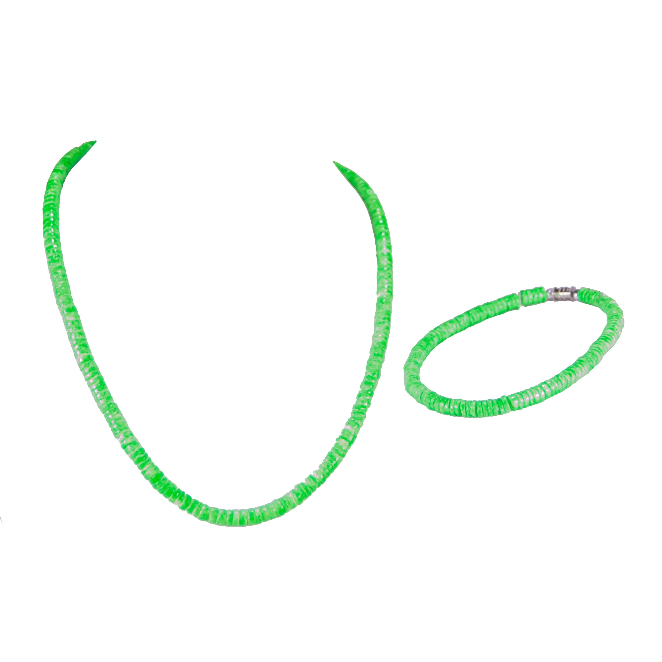 Neon Green Puka Shell Beads Necklace and Anklet Set