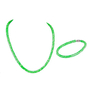 Neon Green Puka Shell Beads Necklace and Anklet Set