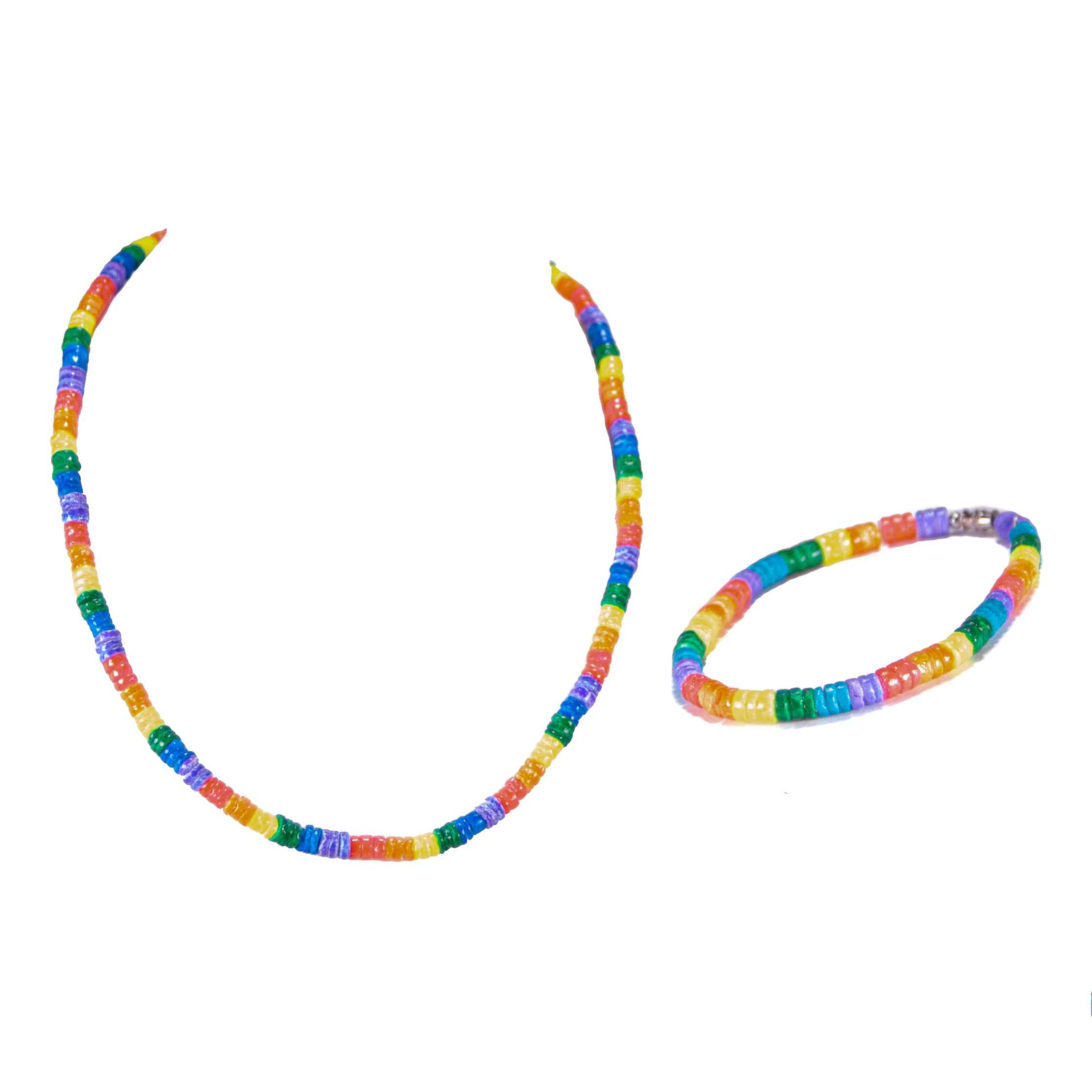 Multicolor Neon Puka Shell Beads Necklace and Anklet Set