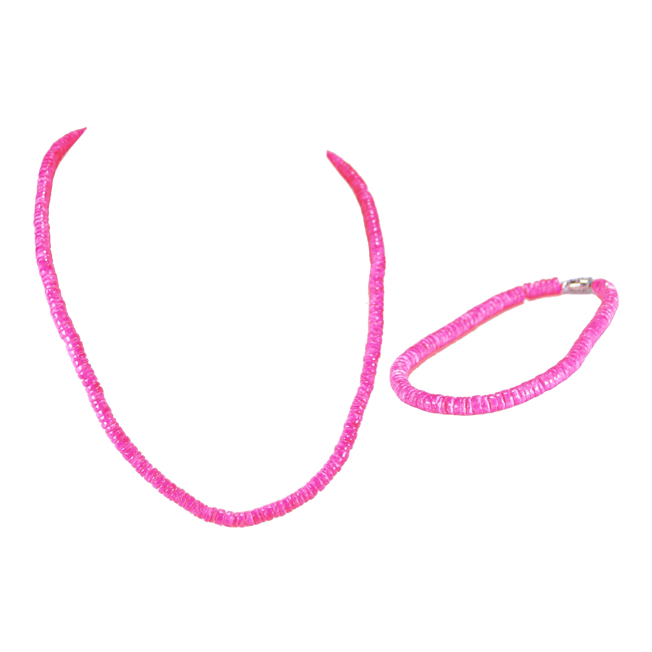 Neon Pink Puka Shell Beads Necklace and Anklet Set
