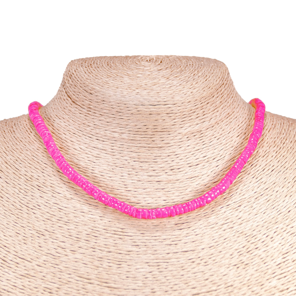 Neon Pink Puka Shell Beads Necklace and Anklet Set
