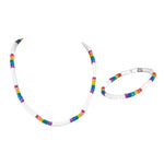 Load image into Gallery viewer, White and Rainbow Puka Shell Beads Necklace and Anklet Set
