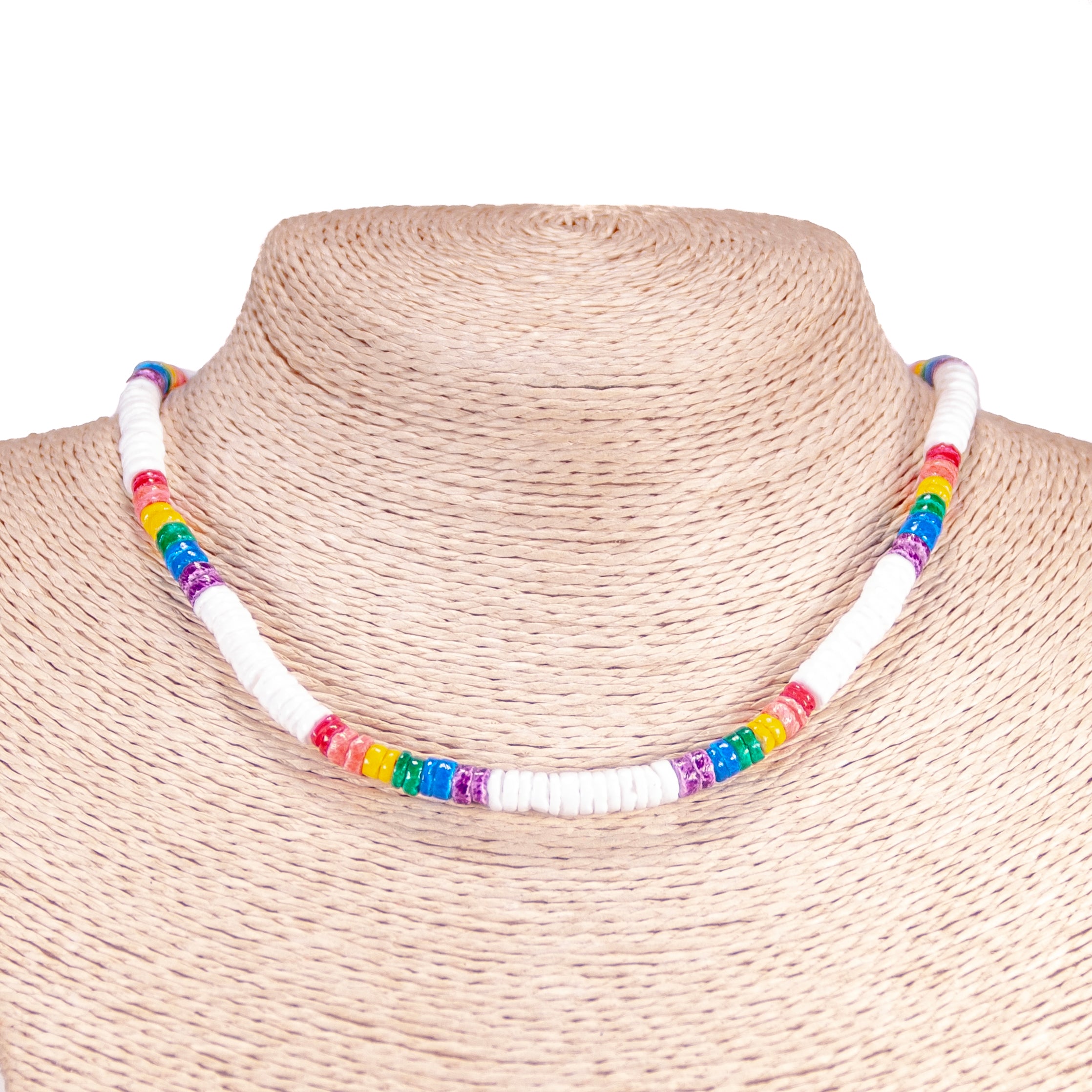 White and Rainbow Puka Shell Beads Necklace and Anklet Set