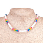 Load image into Gallery viewer, White and Rainbow Puka Shell Beads Necklace and Anklet Set
