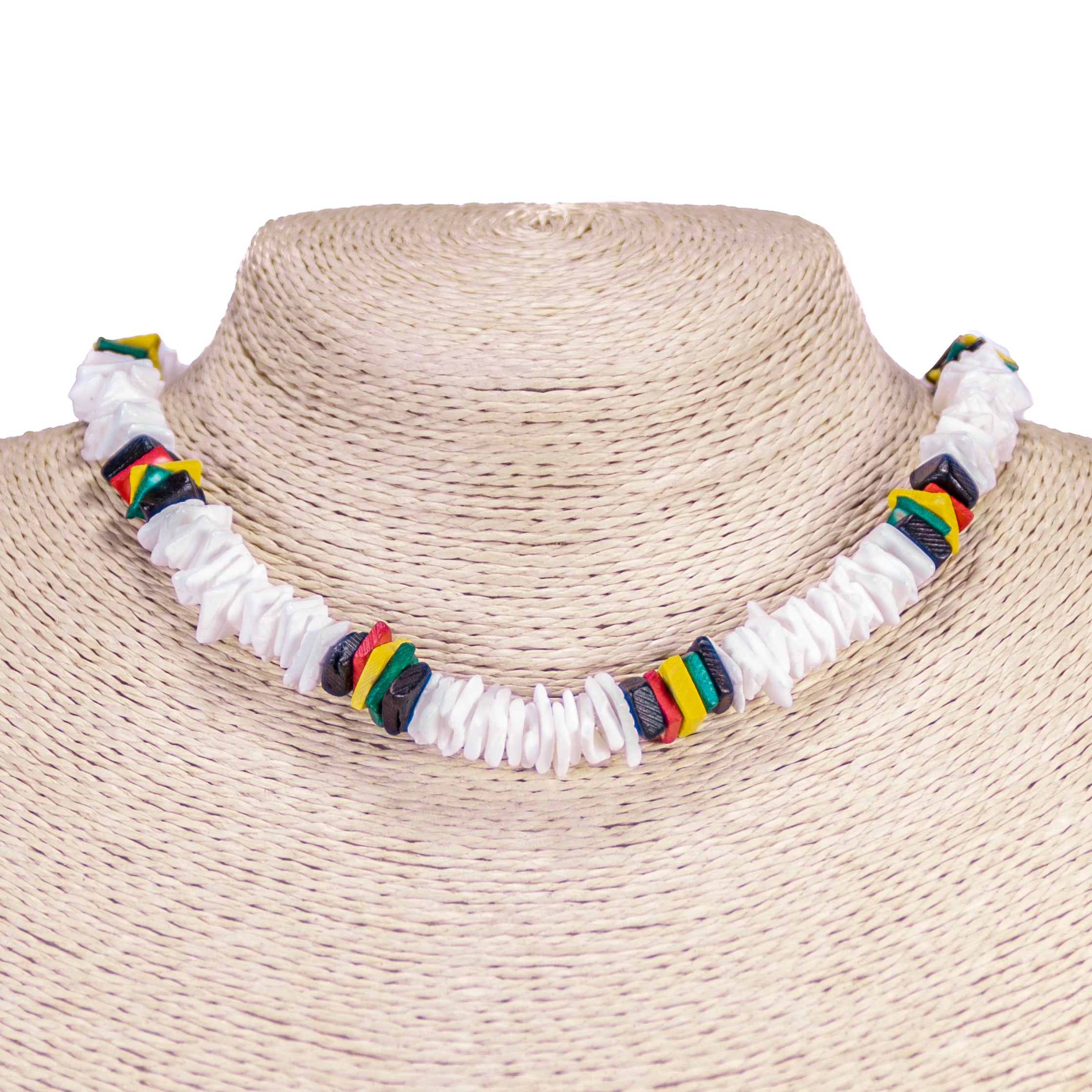 Puka Shell Chip & Rasta Coconut Beads Necklace