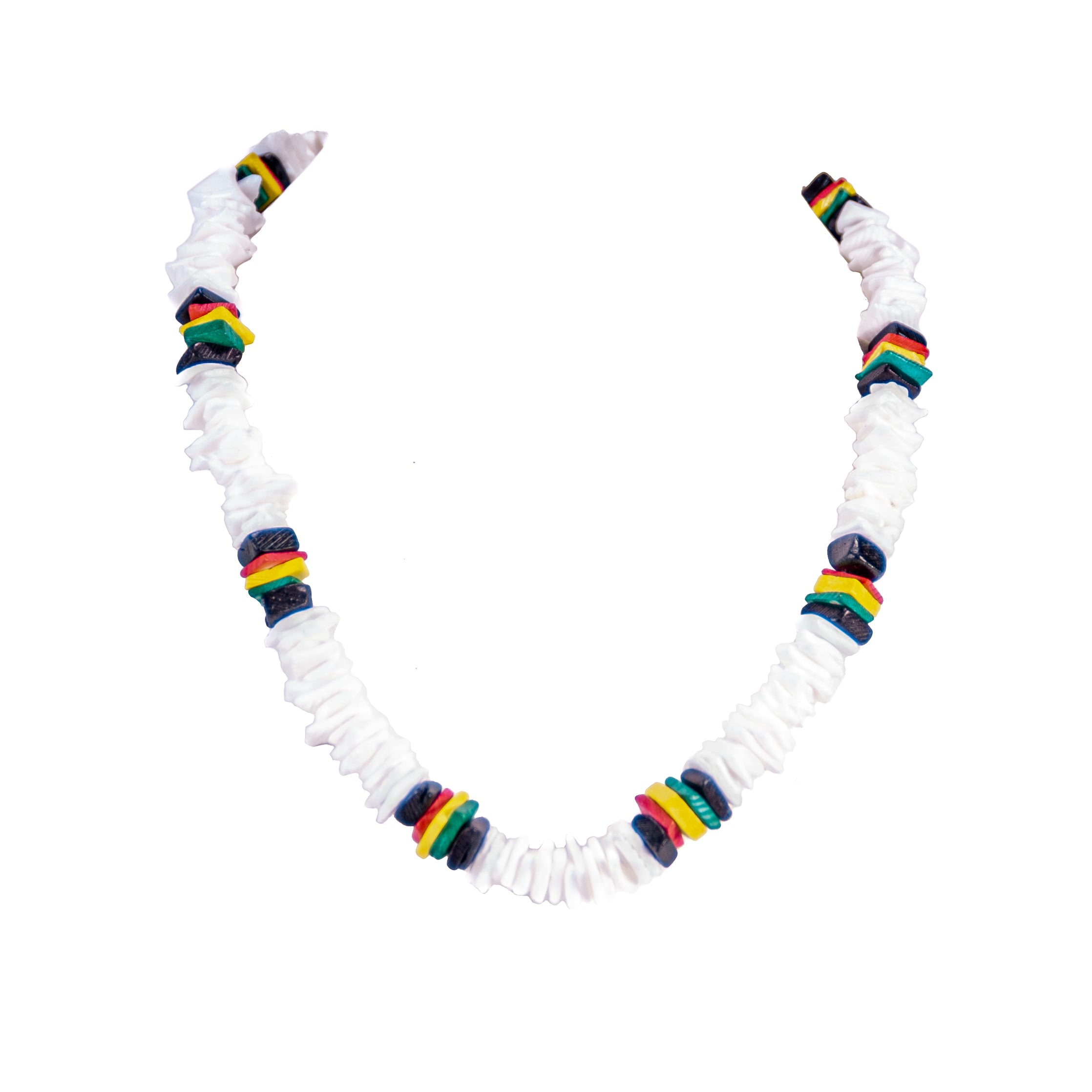 Puka Shell Chip & Rasta Coconut Beads Necklace