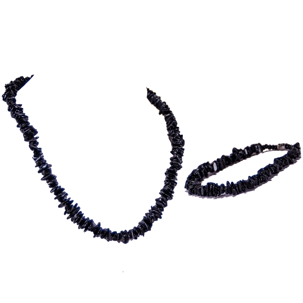 Black Puka Chip Shells Necklace & Anklet Set