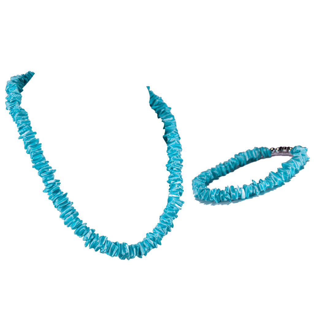 Light Blue Puka Chip Shell Beads Necklace and Anklet Set