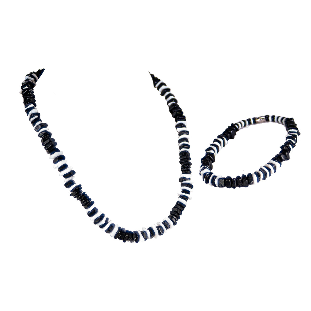 Black Coconut and Puka Chip Shells Necklace & Anklet Set