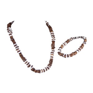Brown Coconut and Puka Chip Shells Necklace & Anklet Set