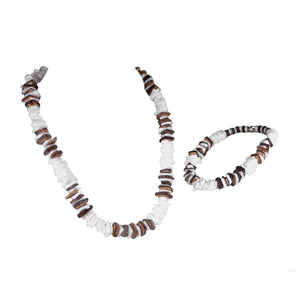 Puka Chip Shells and Brown Coconut Chips Necklace & Anklet Set