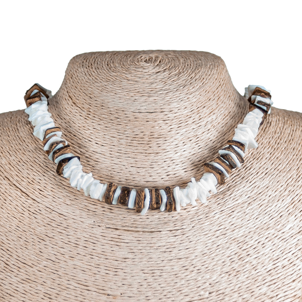 Puka Chip Shells and Brown Coconut Chips Necklace & Anklet Set