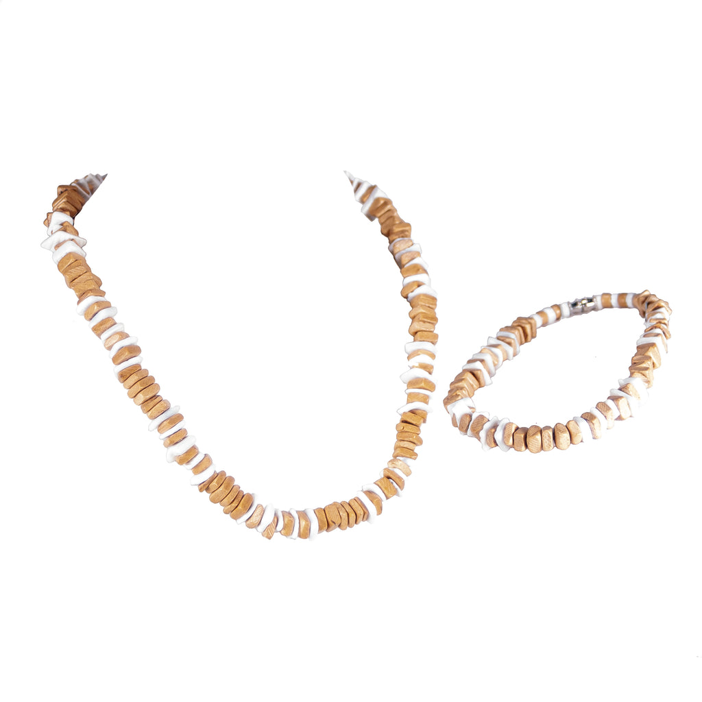 Tan Coconut and Puka Chip Shells Necklace & Anklet Set