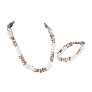 Puka Chip Shells and Tan Coconut Chips Necklace & Anklet Set