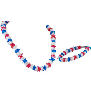 Red, White and Blue Puka Puka Chip Shells Necklace & Anklet