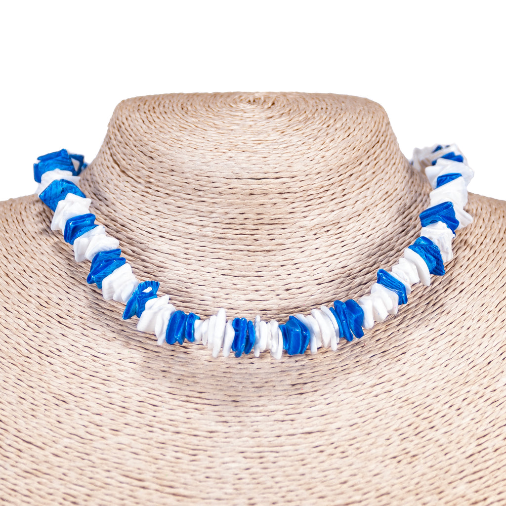 Dark Blue and White Puka Chip Shells Necklace & Anklet Set